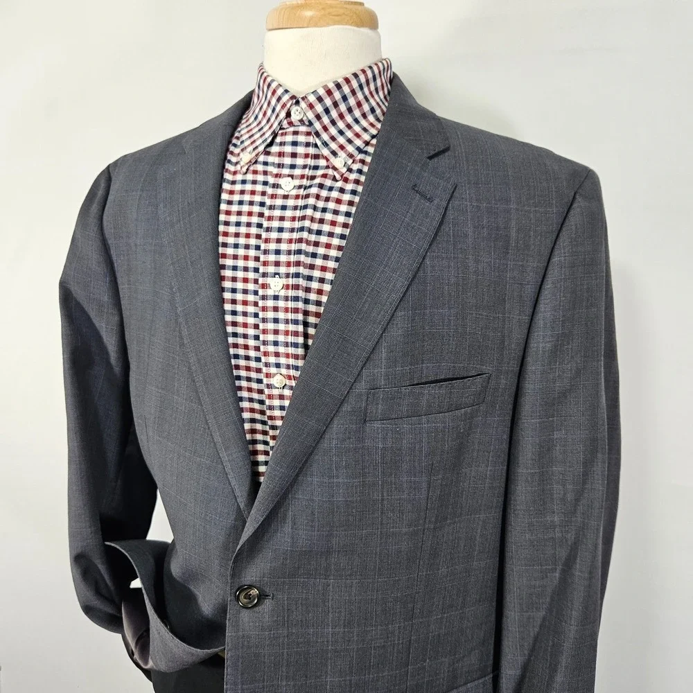 Lauren Ralph Lauren Men's‎ Sport Coat Blazer Two Button Gray Plaid Wool Slim 48L